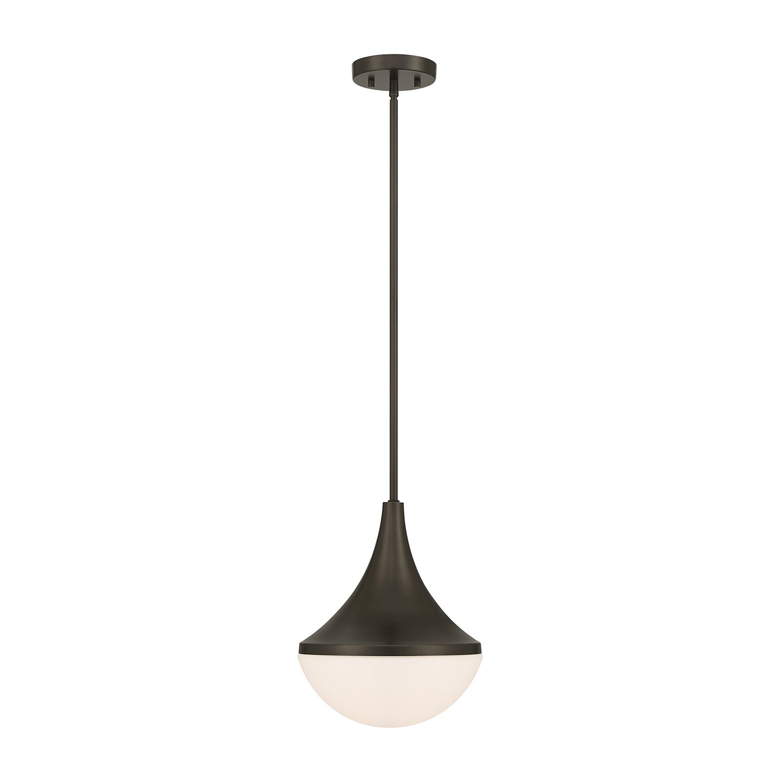 Savoy House Ogdon 12in 1-Light Pendant | Soft Modern Mediterranean Bronze and Opal White Glass | Kitchen Island & Dining Room | 12 in | Model 7-2777-1-15