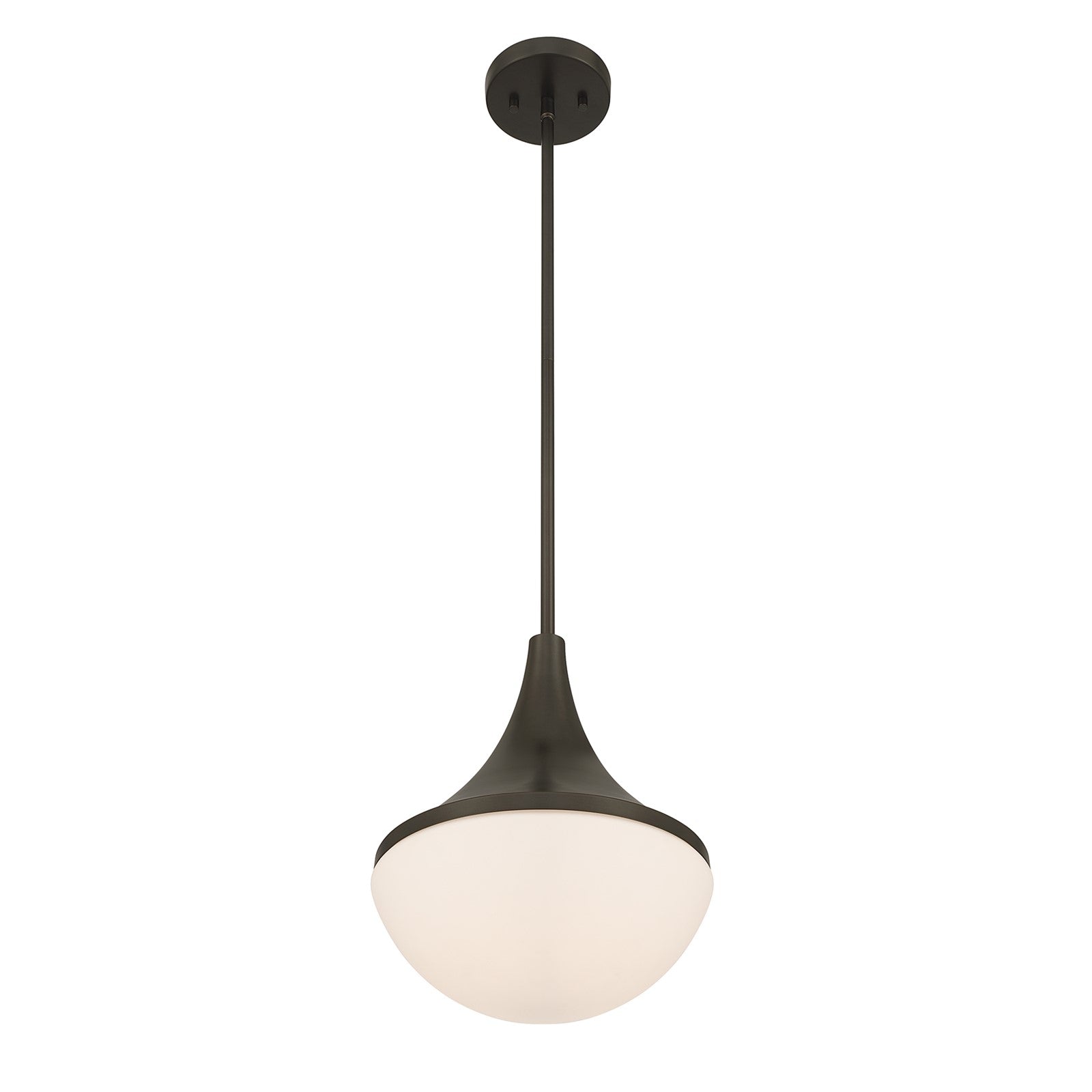 Savoy House Ogdon 12in 1-Light Pendant | Soft Modern Mediterranean Bronze and Opal White Glass | Kitchen Island & Dining Room | 12 in | Model 7-2777-1-15