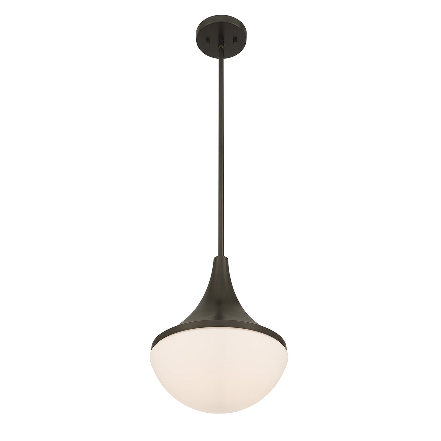 Savoy House Ogdon 12in 1-Light Pendant | Soft Modern Mediterranean Bronze and Opal White Glass | Kitchen Island & Dining Room | 12 in | Model 7-2777-1-15