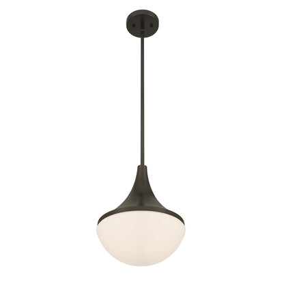 Savoy House Ogdon 12in 1-Light Pendant | Soft Modern Mediterranean Bronze and Opal White Glass | Kitchen Island & Dining Room | 12 in | Model 7-2777-1-15