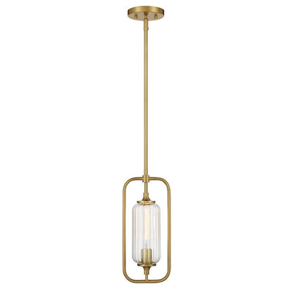 Savoy Essentials Holton 1Lt Mini-Pendant, Warm Brass/Clear Ribbed - 7-3022-1-322