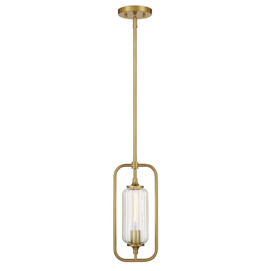 Savoy Essentials Holton 1Lt Mini-Pendant, Warm Brass/Clear Ribbed - 7-3022-1-322