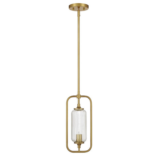 Savoy Essentials Holton 1Lt Mini-Pendant, Warm Brass/Clear Ribbed