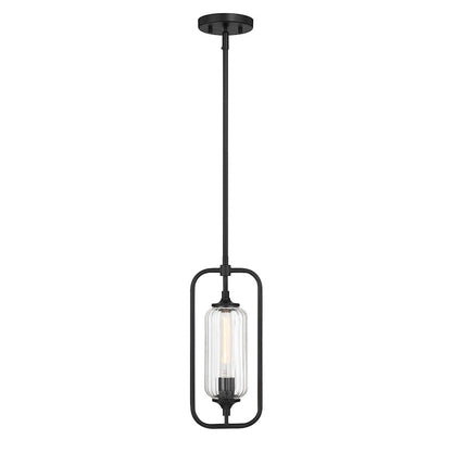 Savoy Essentials Holton 1Lt Mini-Pendant, Matte Black/Clear Ribbed - 7-3022-1-89