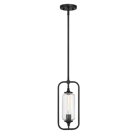 Savoy Essentials Holton 1Lt Mini-Pendant, Matte Black/Clear Ribbed