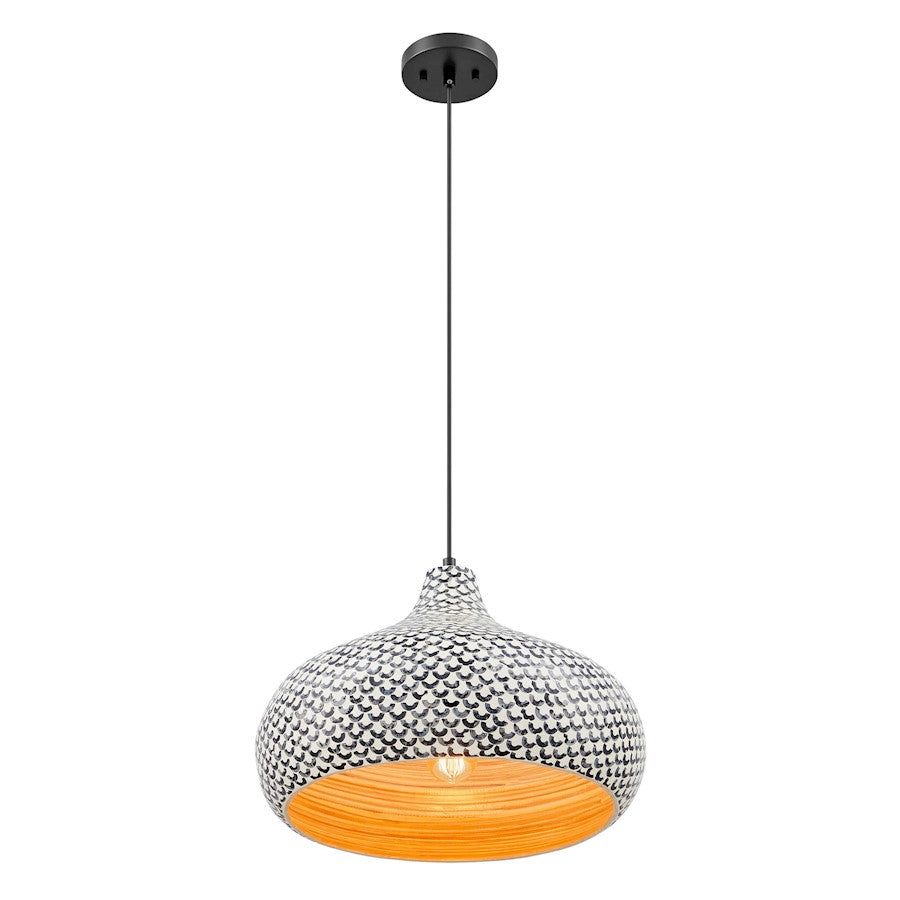 Savoy House Jade 1 Light Pendant, Black and White Shell