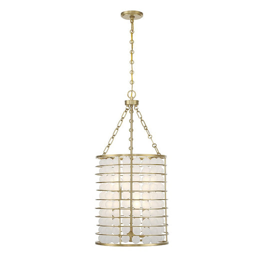 6 Light Pendant, Warm Brass/Frosted
