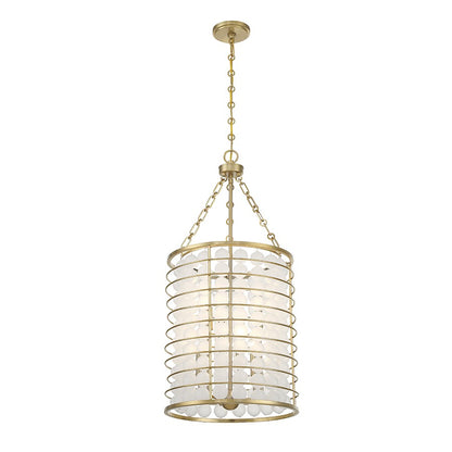 6 Light Pendant, Warm Brass/Frosted