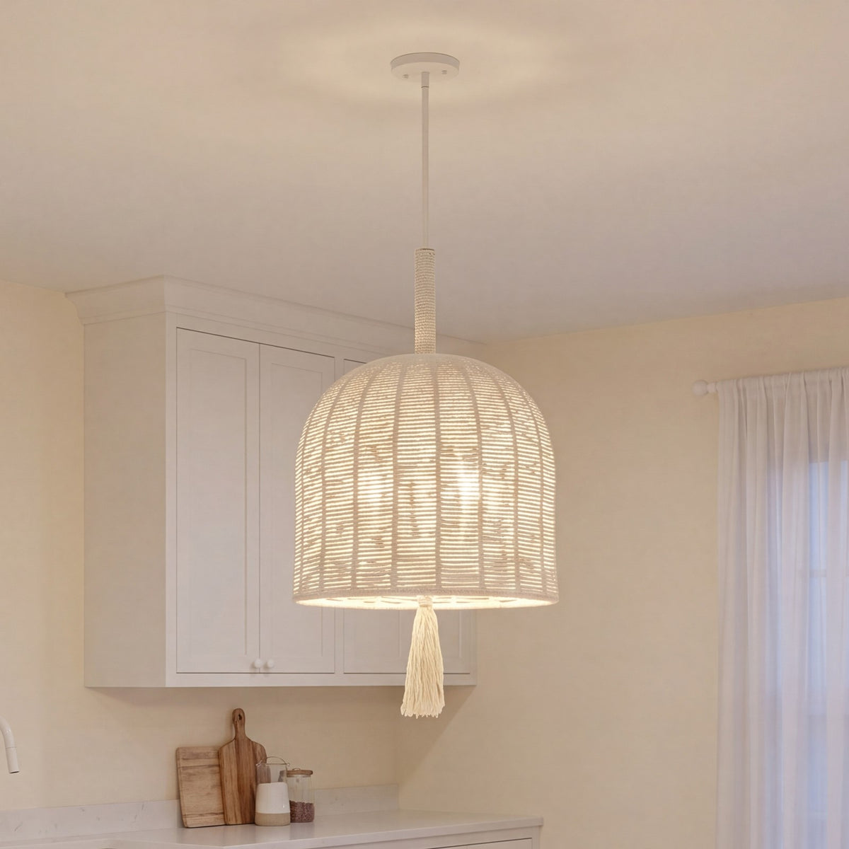 Savoy House Lunara 5 Lt Pendant, Cotton/White Cotton, Cotton