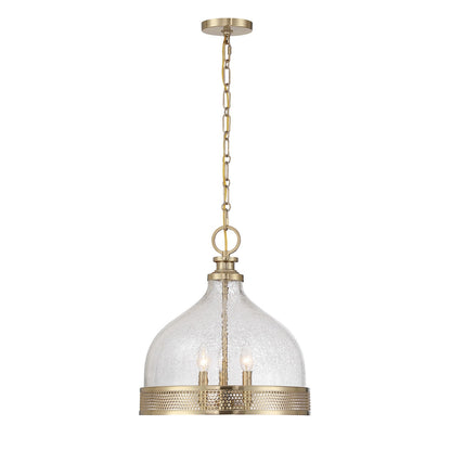 Savoy House Stern 16in 3-Light Pendant | Vintage Noble Brass and Clear Crackled Glass | Kitchen Island & Dining Room | 16 x 16 | Model 7-3699-3-127