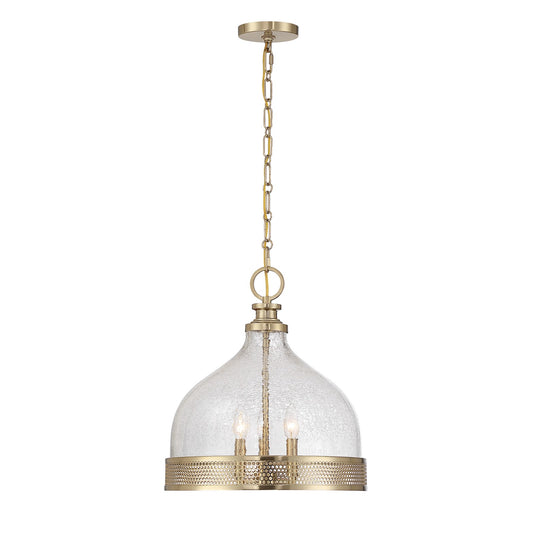 Savoy House Stern 16in 3-Light Pendant | Vintage Noble Brass and Clear Crackled Glass | Kitchen Island & Dining Room | 16 x 16 | Model 7-3699-3-127