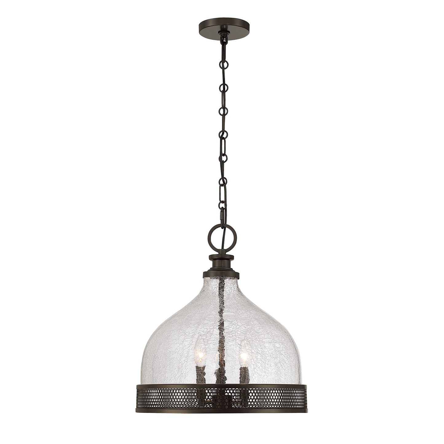 Savoy House Stern 16in 3-Light Pendant | Vintage Mediterranean Bronze and Clear Crackled Glass | Kitchen Island & Dining Room | 16 in | Model 7-3699-3-15