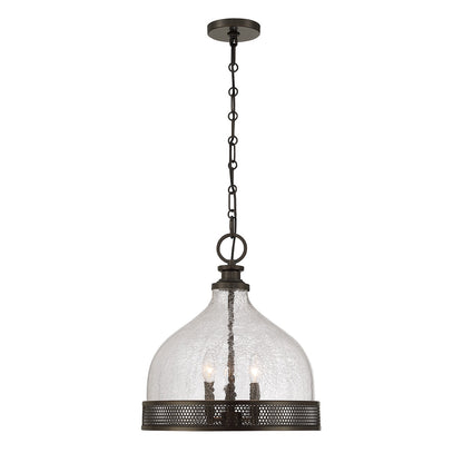 Savoy House Stern 16in 3-Light Pendant | Vintage Mediterranean Bronze and Clear Crackled Glass | Kitchen Island & Dining Room | 16 in | Model 7-3699-3-15