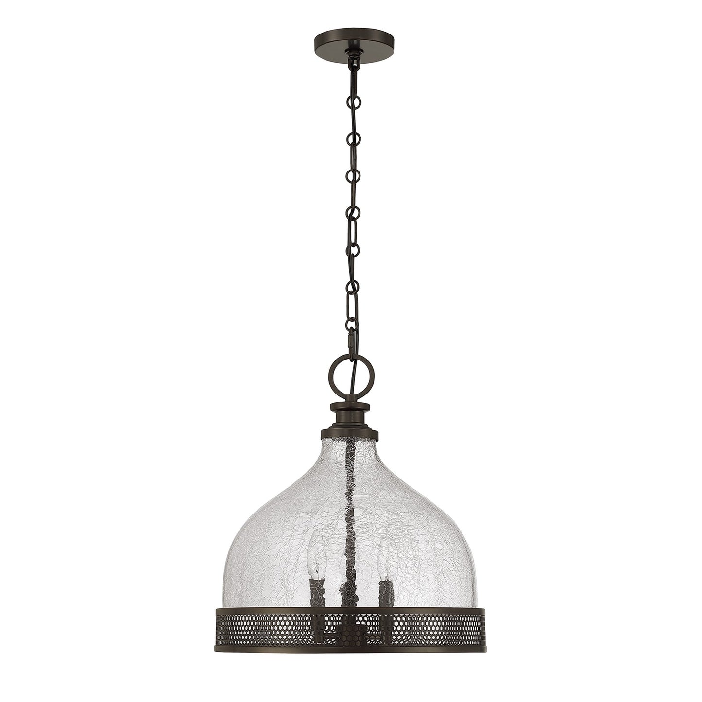 Savoy House Stern 16in 3-Light Pendant | Vintage Mediterranean Bronze and Clear Crackled Glass | Kitchen Island & Dining Room | 16 in | Model 7-3699-3-15