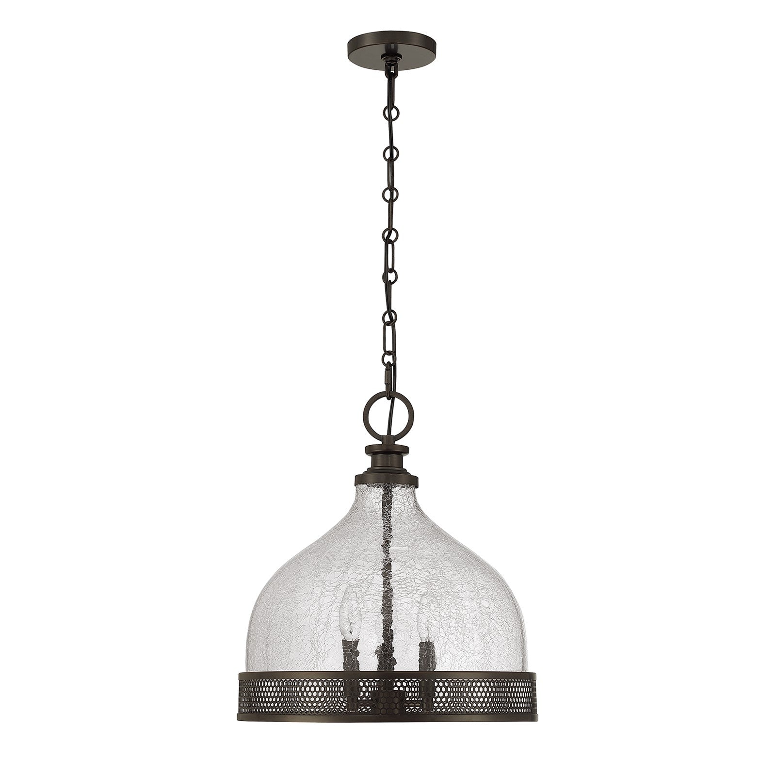 Savoy House Stern 16in 3-Light Pendant | Vintage Mediterranean Bronze and Clear Crackled Glass | Kitchen Island & Dining Room | 16 in | Model 7-3699-3-15
