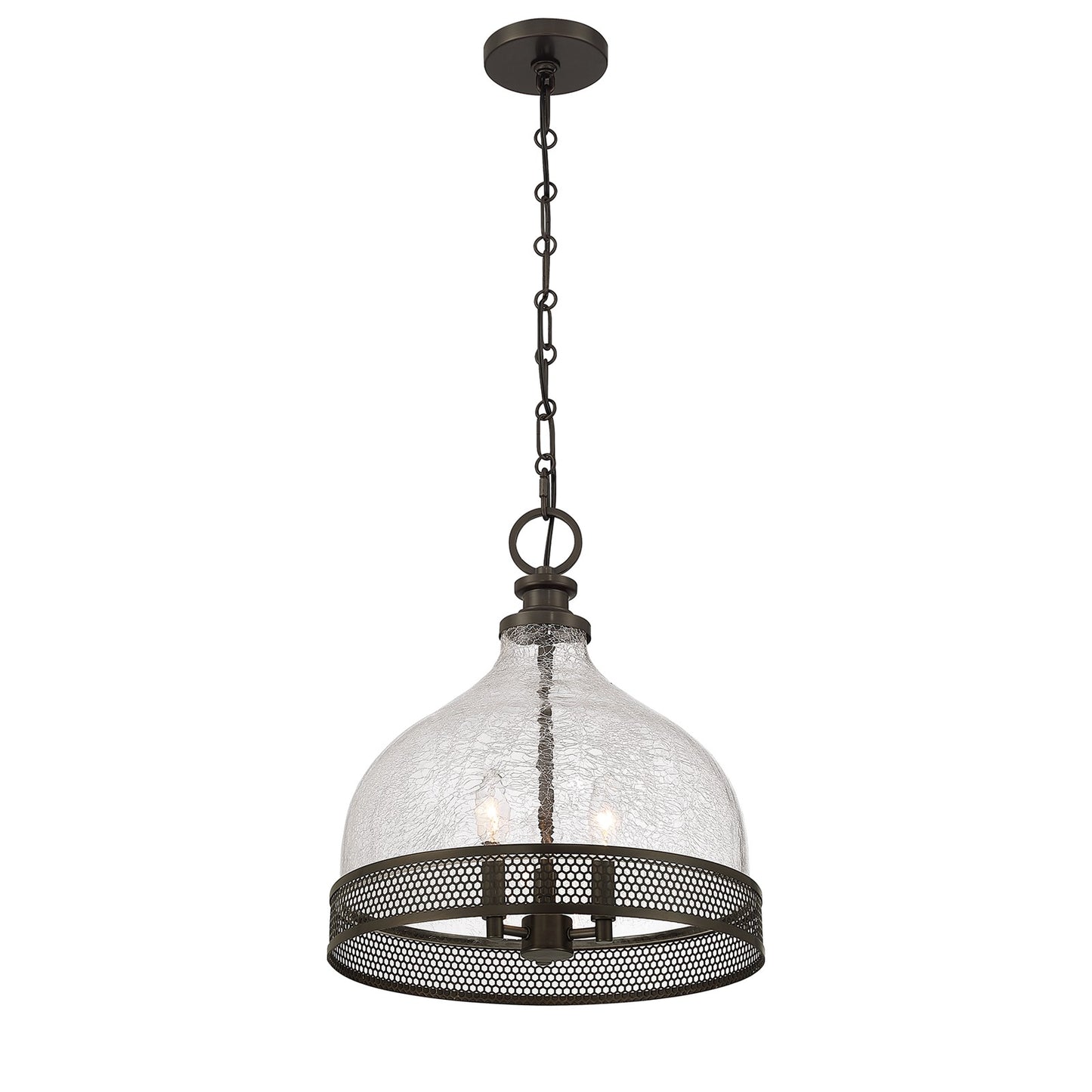 Savoy House Stern 16in 3-Light Pendant | Vintage Mediterranean Bronze and Clear Crackled Glass | Kitchen Island & Dining Room | 16 in | Model 7-3699-3-15