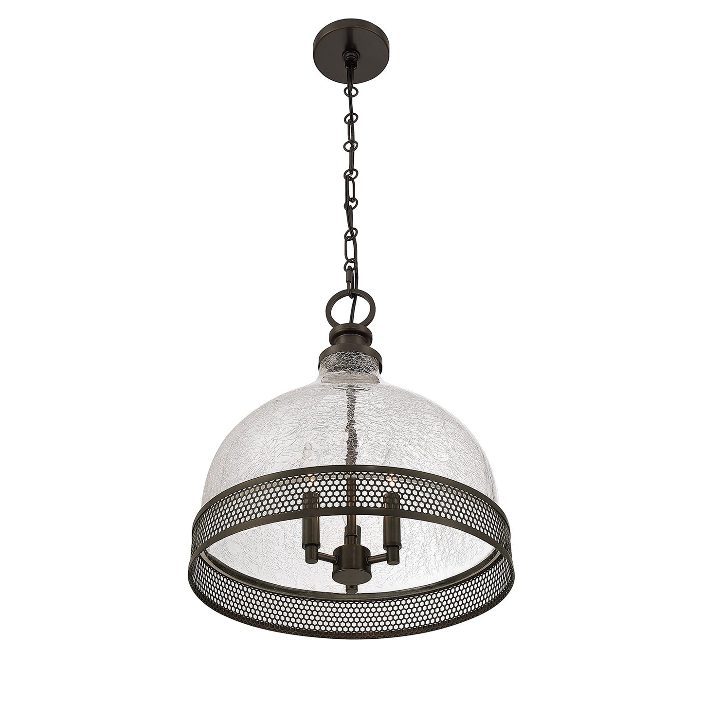 Savoy House Stern 16in 3-Light Pendant | Vintage Mediterranean Bronze and Clear Crackled Glass | Kitchen Island & Dining Room | 16 in | Model 7-3699-3-15