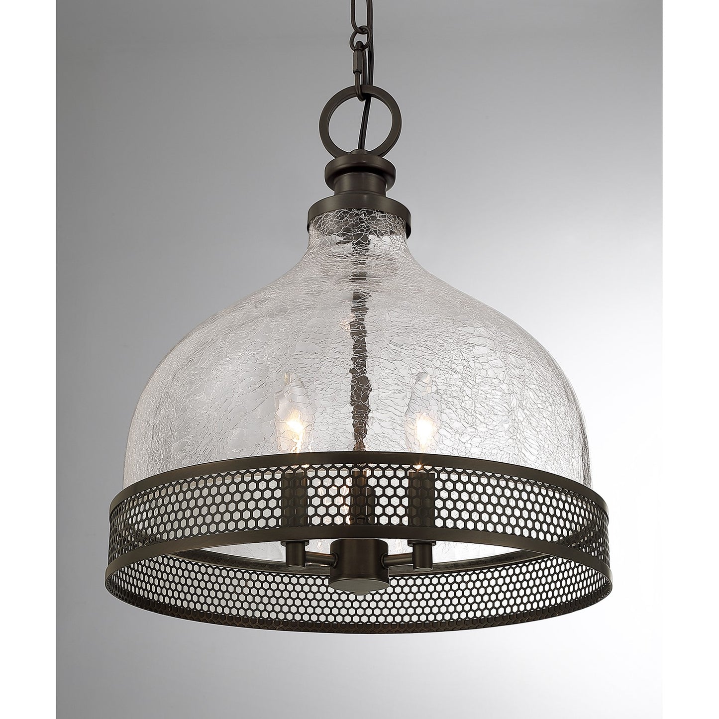 Savoy House Stern 16in 3-Light Pendant | Vintage Mediterranean Bronze and Clear Crackled Glass | Kitchen Island & Dining Room | 16 in | Model 7-3699-3-15