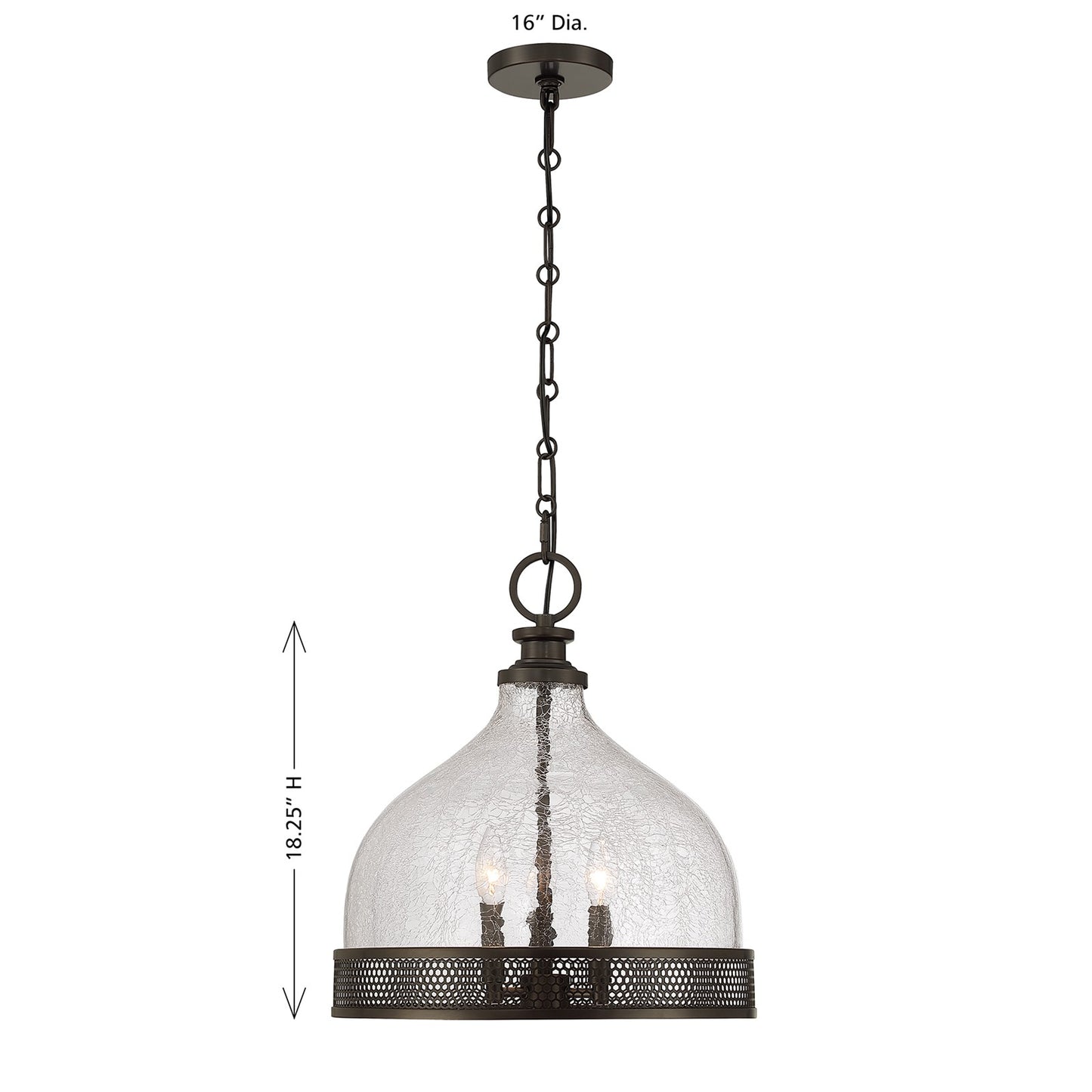 Savoy House Stern 16in 3-Light Pendant | Vintage Mediterranean Bronze and Clear Crackled Glass | Kitchen Island & Dining Room | 16 in | Model 7-3699-3-15