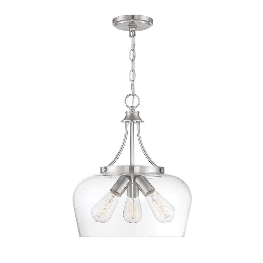3 Light Pendant, Satin Nickel