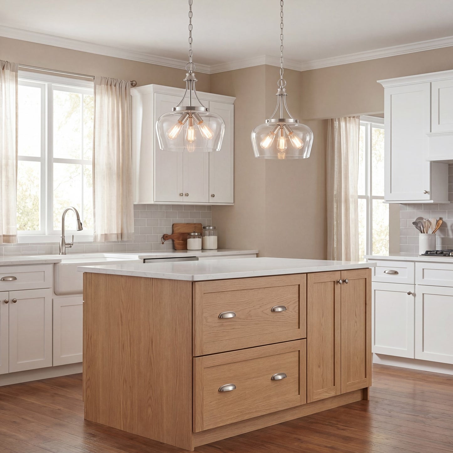 3 Light Pendant, Satin Nickel