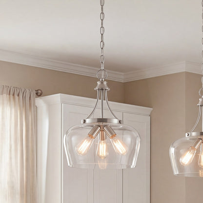 3 Light Pendant, Satin Nickel