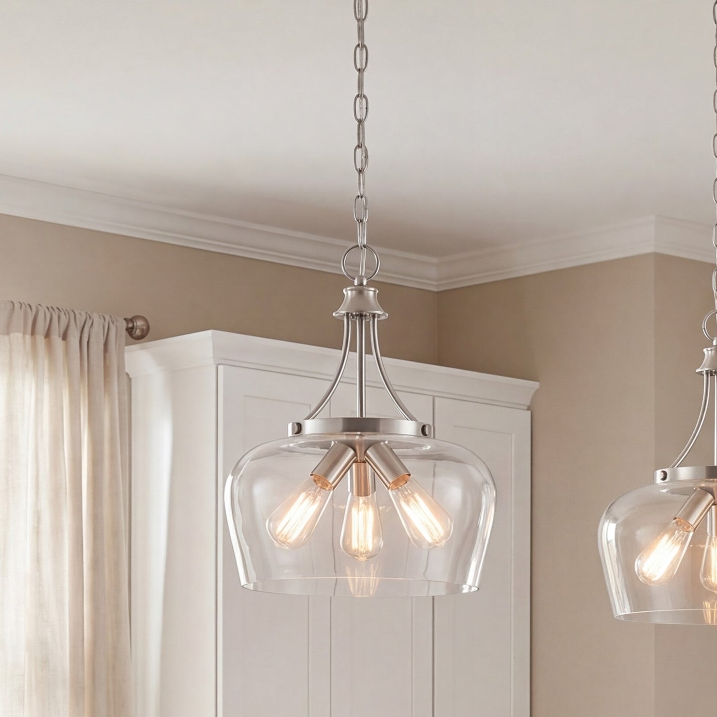 3 Light Pendant, Satin Nickel