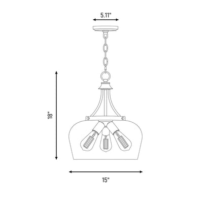 3 Light Pendant, Satin Nickel