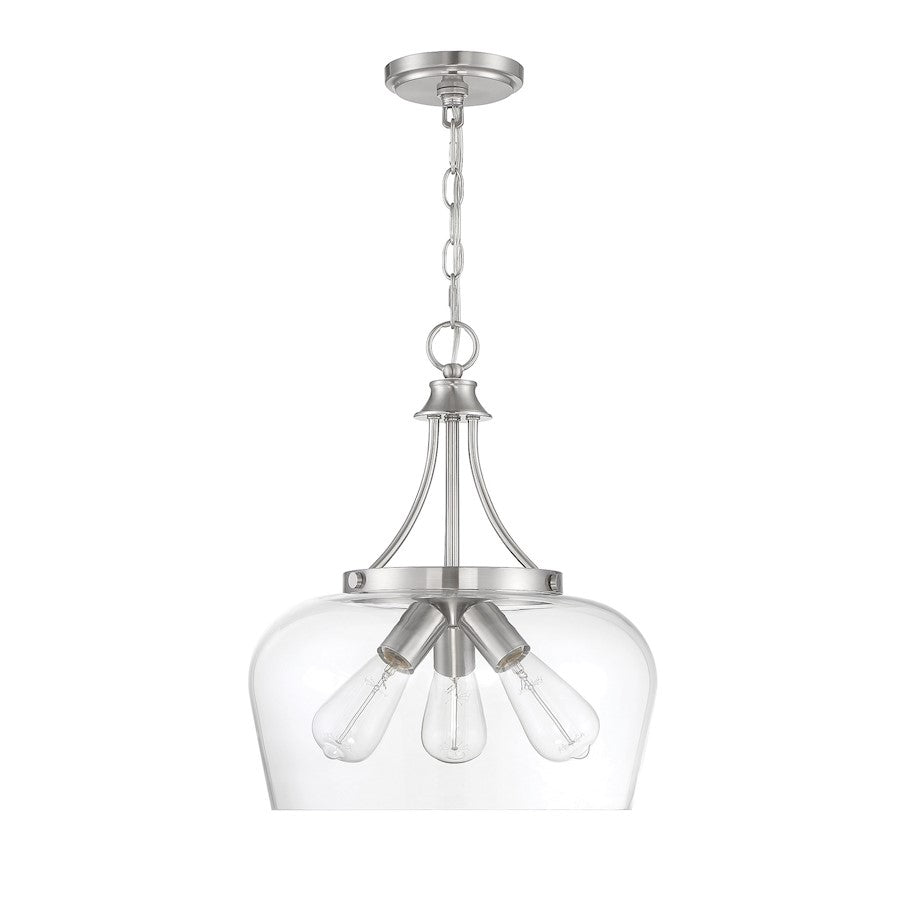 3 Light Pendant, Satin Nickel