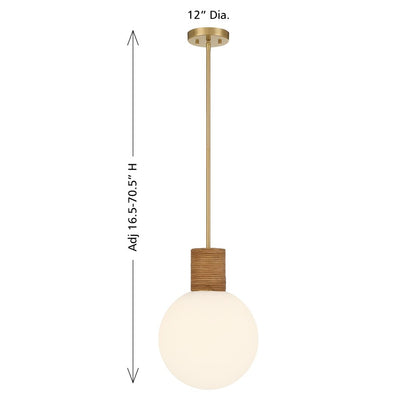 Savoy House Jarrell 1 Lt Pendant, White Opal, Warm Brass