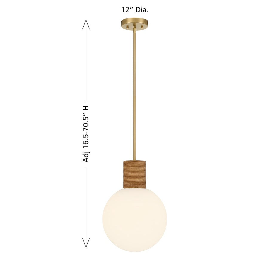 Savoy House Jarrell 1 Lt Pendant, White Opal, Warm Brass