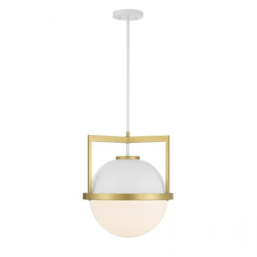 Savoy House Carlysle 1-Light Pendant, White/Warm Brass Accents - 7-4600-1-142