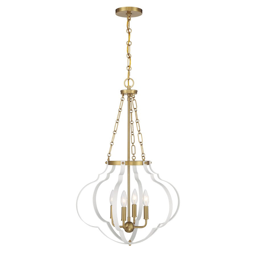 Savoy House Mercer 4 Light Pendant, White and Warm Brass - 7-4866-4-142