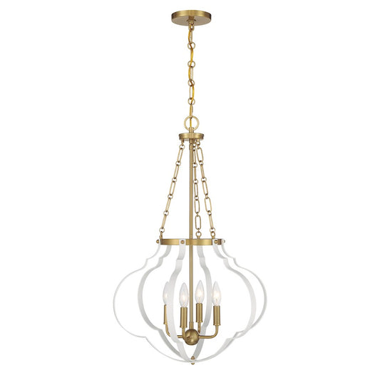 Savoy House Mercer 4 Light Pendant, White and Warm Brass