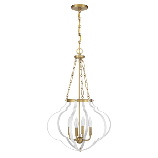 Savoy House Mercer 4 Light Pendant, White and Warm Brass