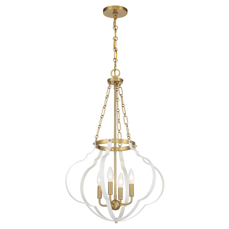 Savoy House Mercer 4 Light Pendant, White and Warm Brass