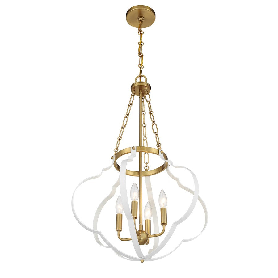 Savoy House Mercer 4 Light Pendant, White and Warm Brass