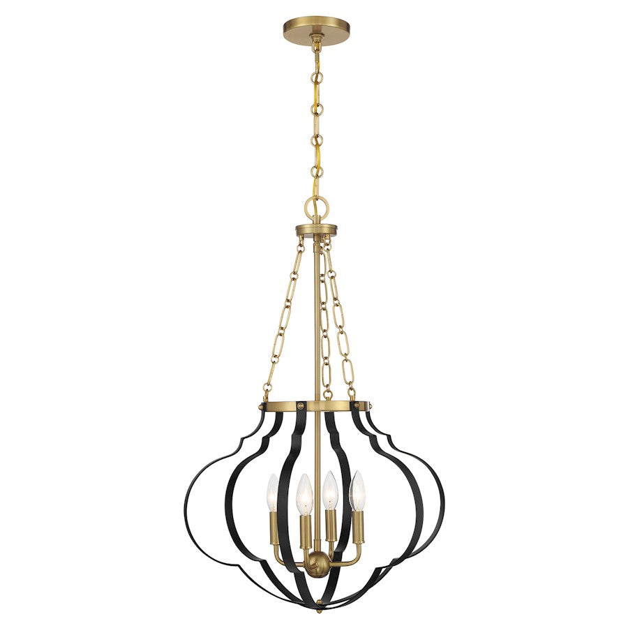Savoy House Mercer 4 Light Pendant, Matte Black and Warm Brass - 7-4866-4-143