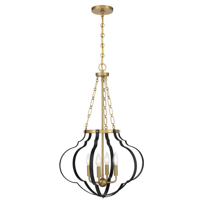 Savoy House Mercer 4 Light Pendant, Matte Black and Warm Brass - 7-4866-4-143