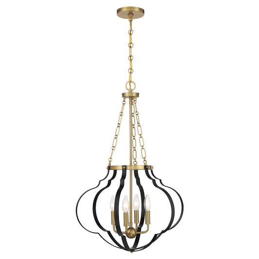 Savoy House Mercer 4 Light Pendant, Matte Black and Warm Brass
