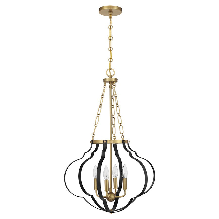 Savoy House Mercer 4 Light Pendant, Matte Black and Warm Brass