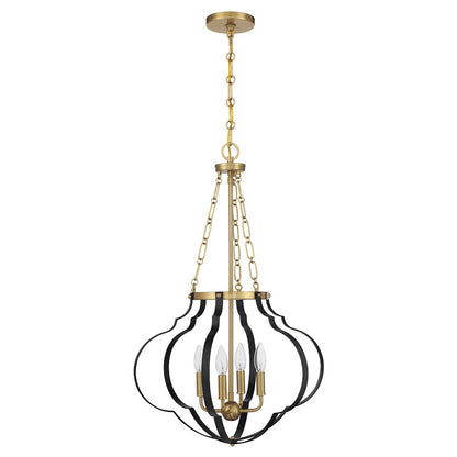 Savoy House Mercer 4 Light Pendant, Matte Black and Warm Brass