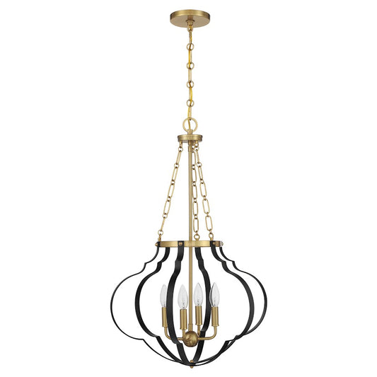 Savoy House Mercer 4 Light Pendant, Matte Black and Warm Brass