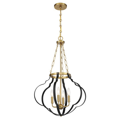 Savoy House Mercer 4 Light Pendant, Matte Black and Warm Brass