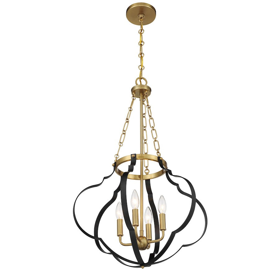 Savoy House Mercer 4 Light Pendant, Matte Black and Warm Brass