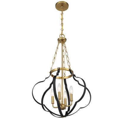 Savoy House Mercer 4 Light Pendant, Matte Black and Warm Brass