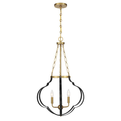 Savoy House Mercer 4 Light Pendant, Matte Black and Warm Brass