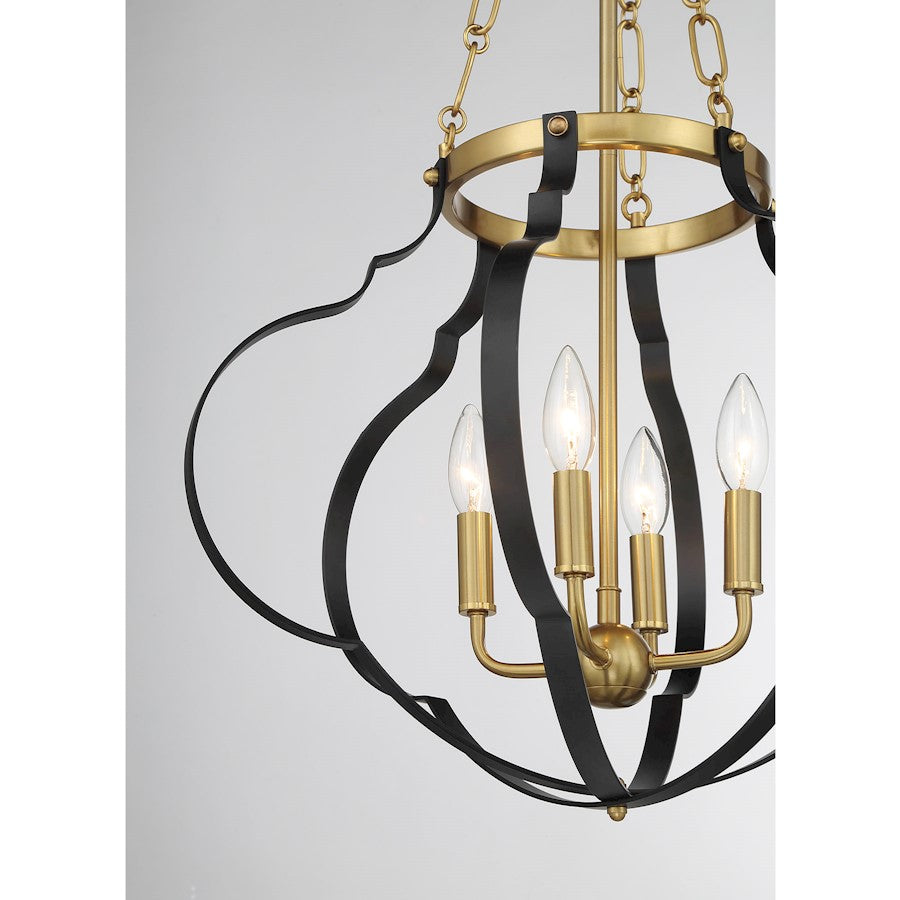 Savoy House Mercer 4 Light Pendant, Matte Black and Warm Brass