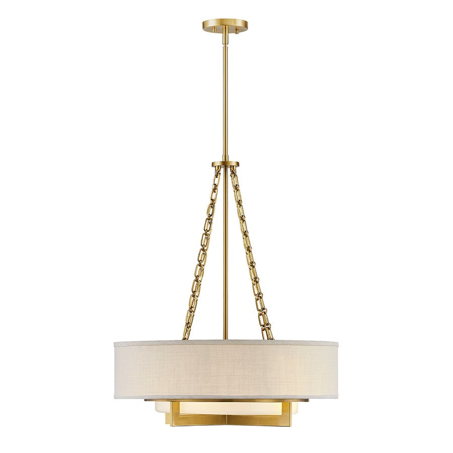 Savoy House Brentwood 4 Lt Pendant, White, Warm Brass