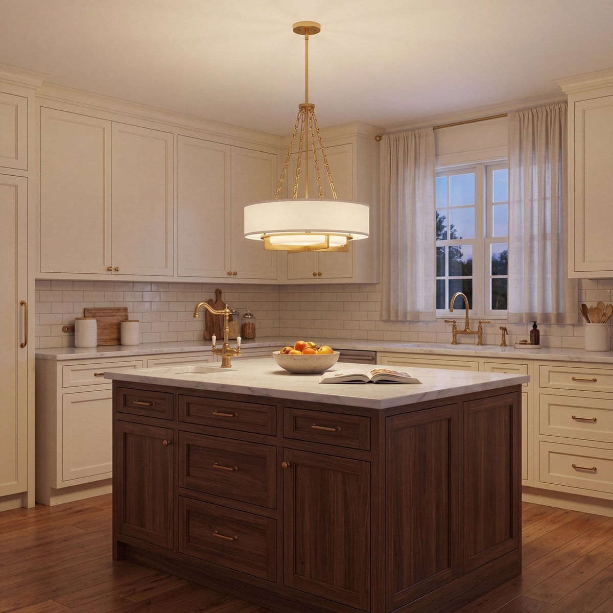 Savoy House Brentwood 4 Lt Pendant, White, Warm Brass